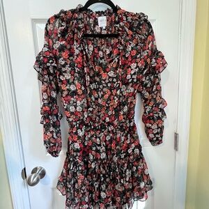 Misa Los Angeles Women's Floral Ruffle Dress Sheer Long Sleeve Boho Romantic S